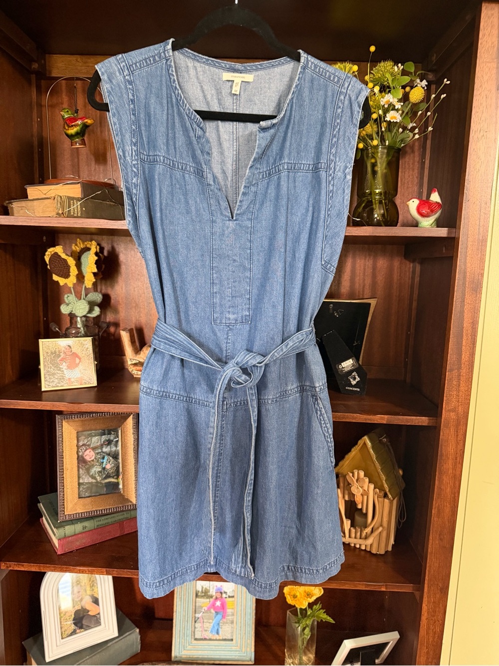 Maurices Light Blue Denim Mini Dress with Tie Waist